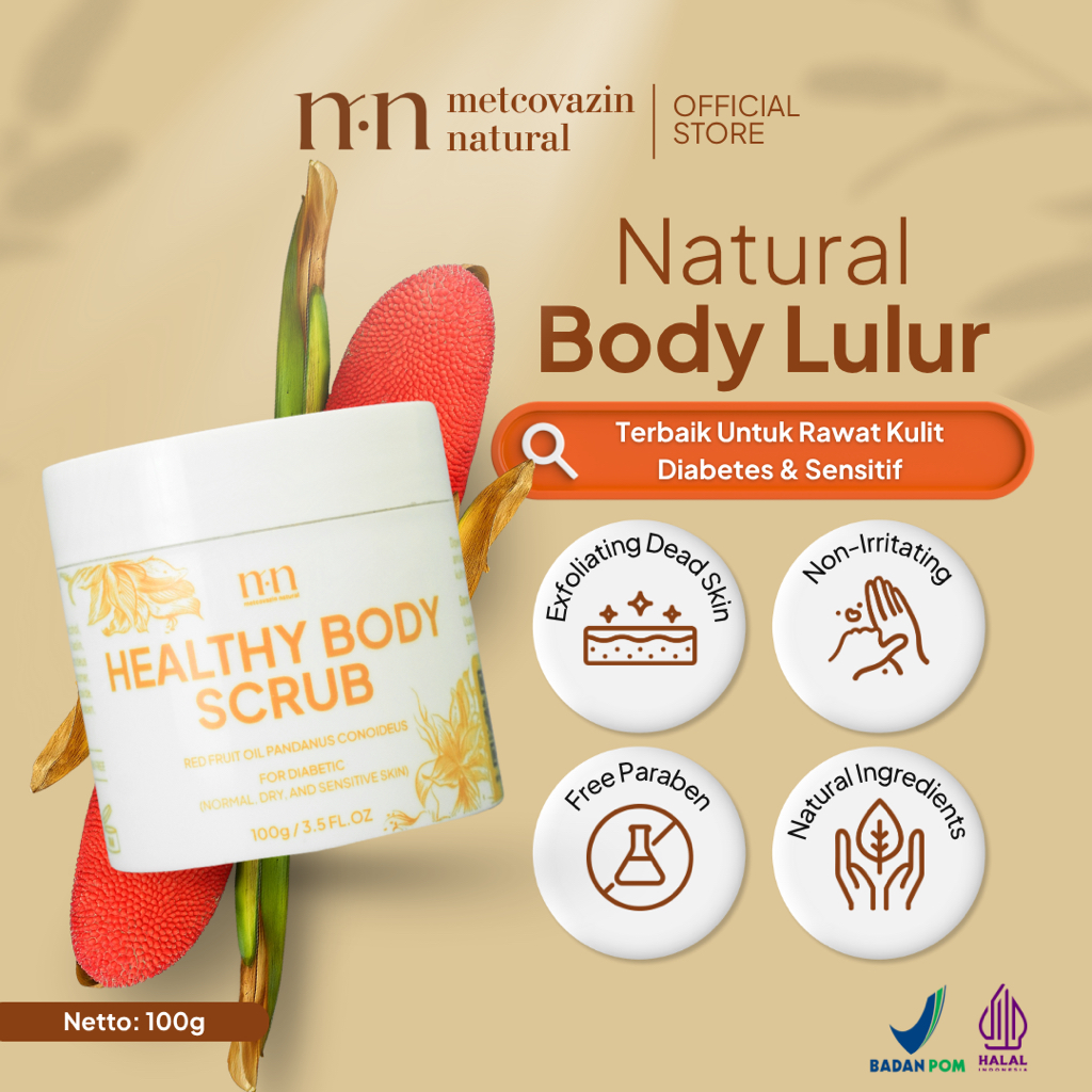 Metcovazin Natural Body Lulur Buah Merah Papua - Perawatan Kulit Diabetes, Kering & Sensitif