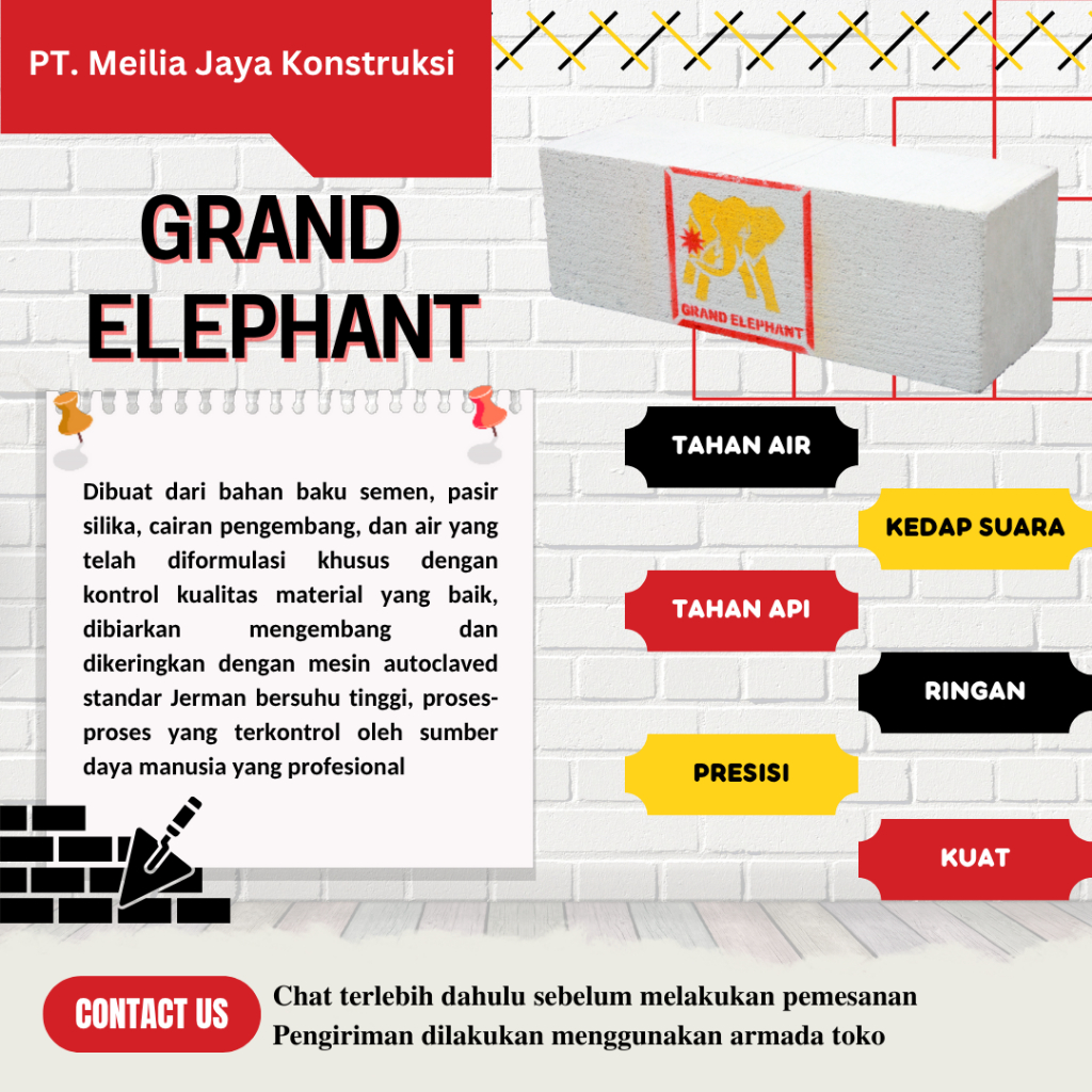 Bata Ringan Grand Elephant Standard Tebal 10 cm (1 rit = 10,80 m3)