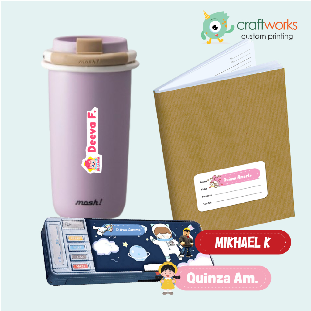 

STICKER SEKOLAH NAMA ANAK TAHAN AIR - 7x2 centi 60 PCS MIX 4 MOTIF KISS CUT STICKER