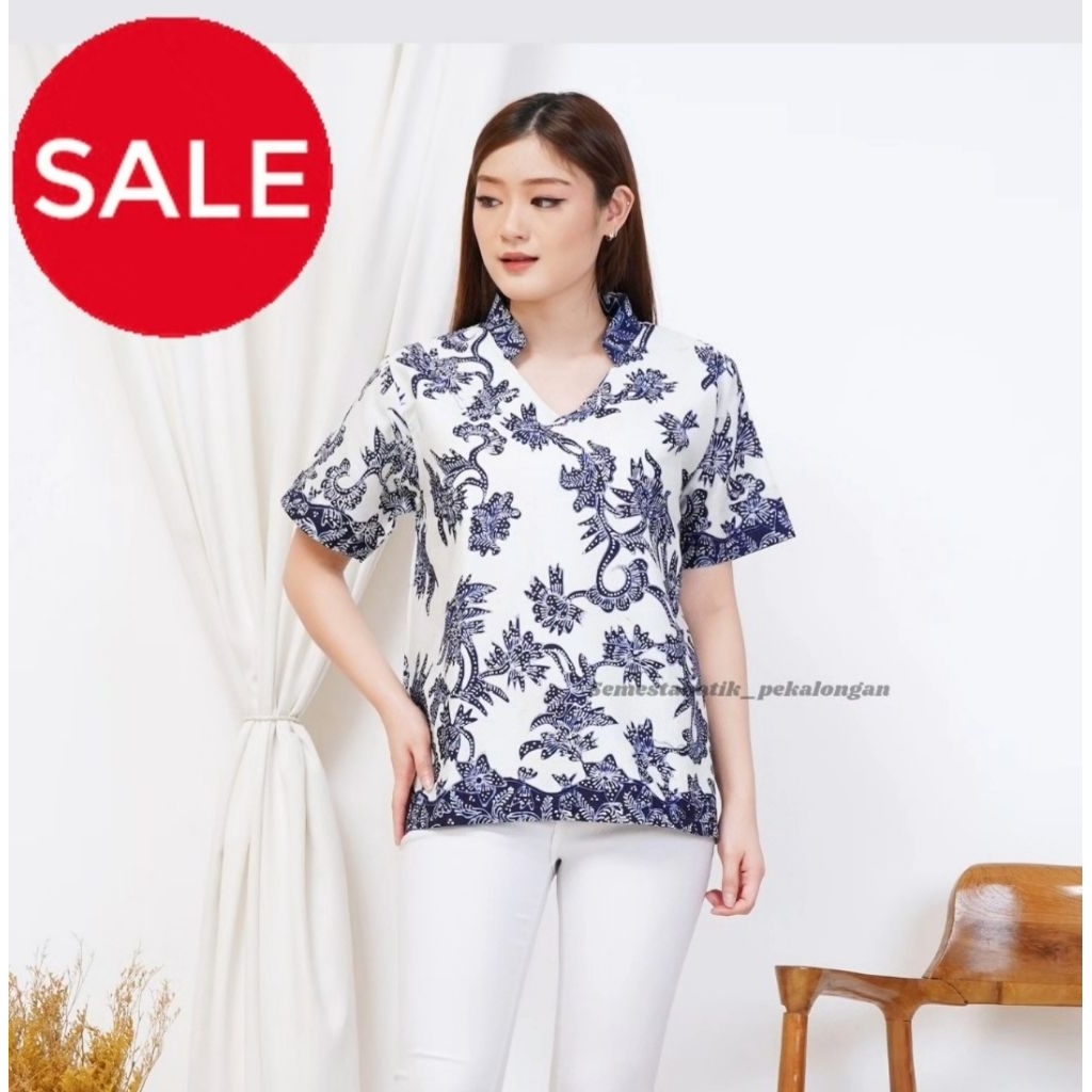 ATASAN BLOUSE WANITA MODERN BATIK TULIS LENGAN PENDEK