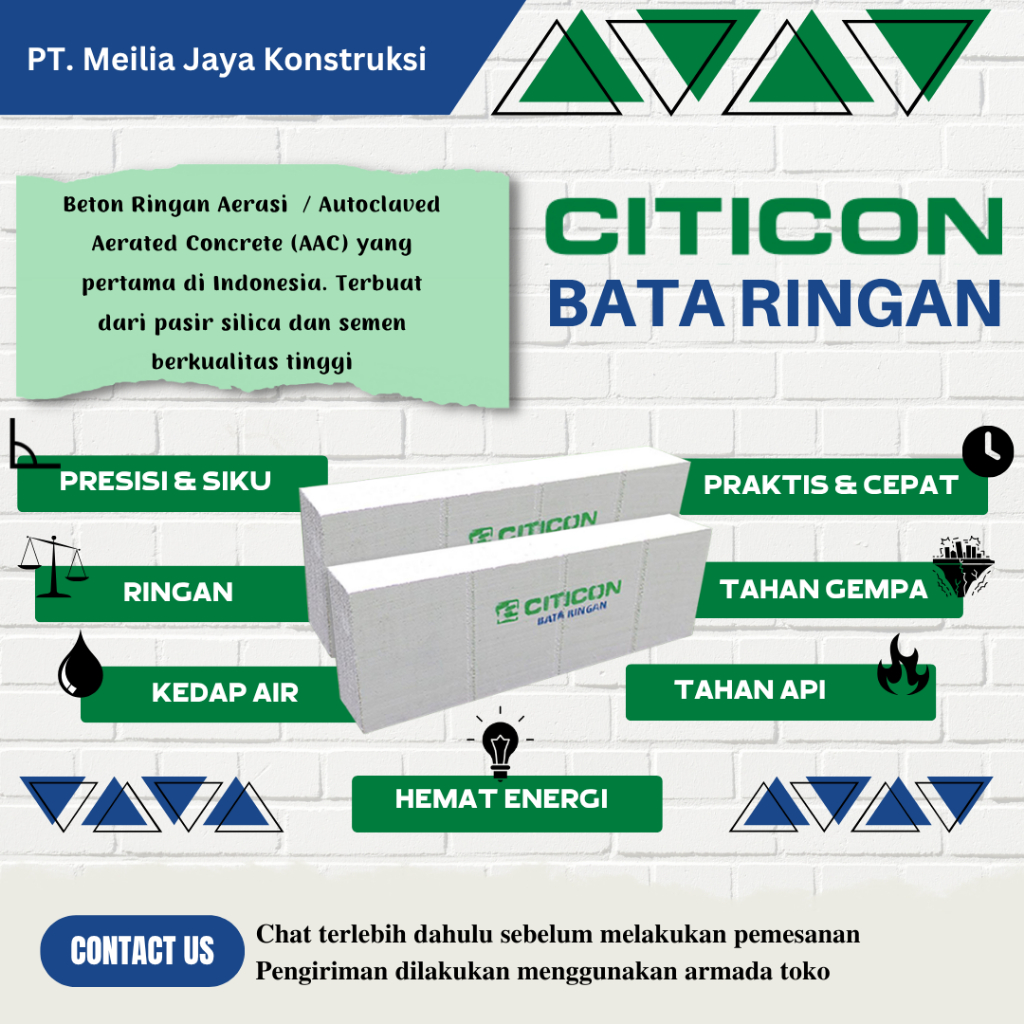 Bata Ringan Citicon Standard Tebal 10 cm (11,52 m3) Free Mortar 3 sak