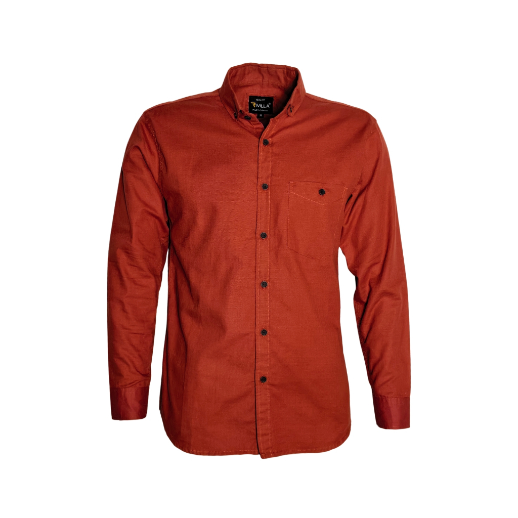 Kemeja Polos Pria Lengan Panjang Terracota Slim Fit