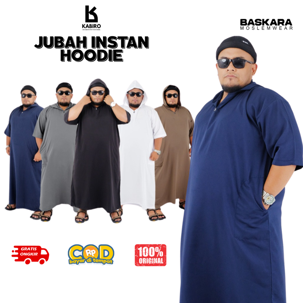 Jubah Instan Hoodie KABIRO Gamis Travel Big Size Rosal Jumbo Pria Dewasa Muslim