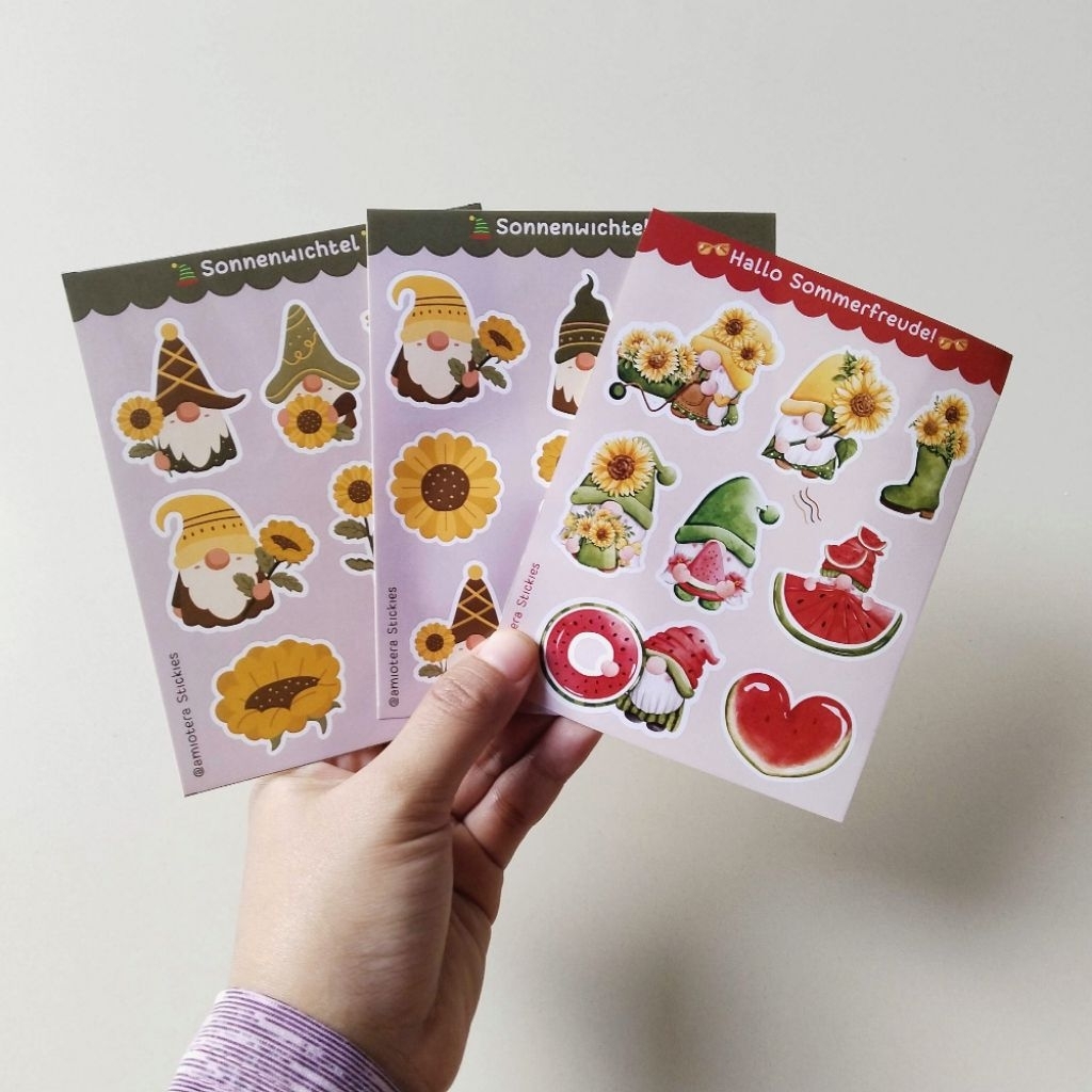 

(Isi 3 Lembar) Gnome & Sunflower Sticker Sheet Stiker Bunga Matahari Journaling Hias