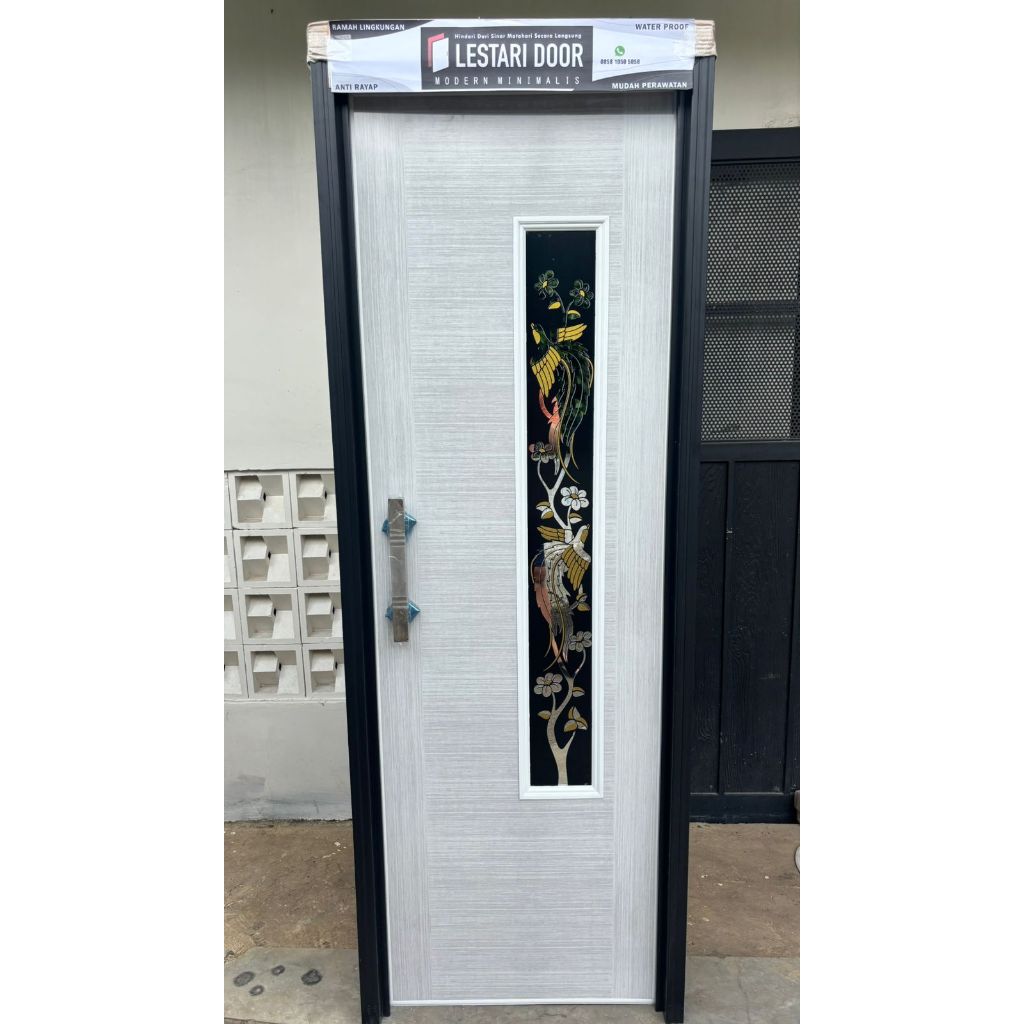 PINTU PVC CERMIN HANDLE TARIK | PINTU KAMAR MANDI | PINTU WC | KUSEN HITAM