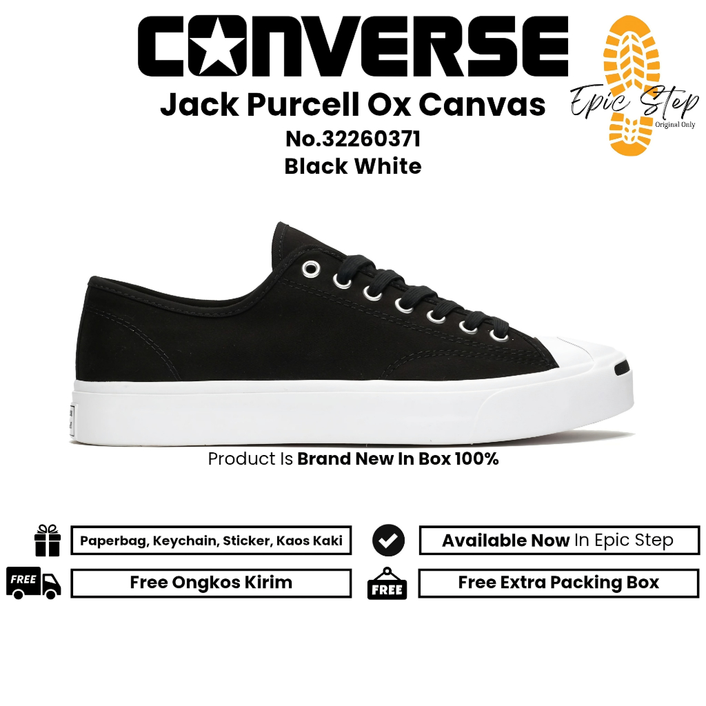 Sepatu Converse Jack Purcell OX Canvas Black White Original