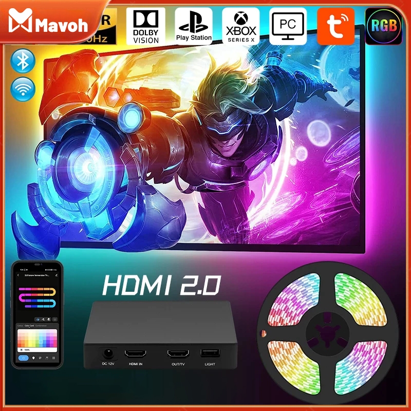 Untuk NetflixRGB LED TV Backlight Strip HDMI2.0 Sync Box Sync TV Backlight Strip for 55-85inch TV