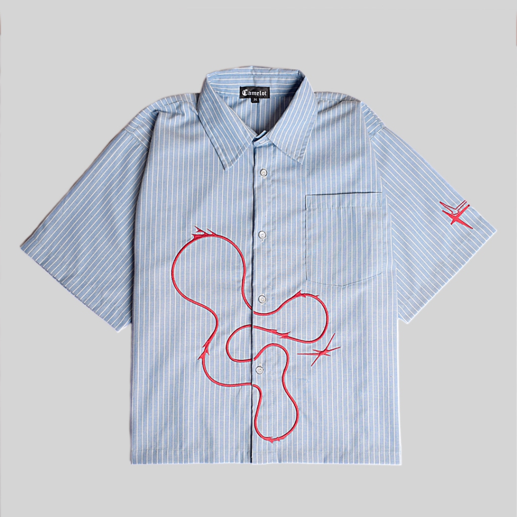 Camelot - Celsies Shirt Kemeja Biru Garis Putih Boxy Blue White Strip Boxy Shirt Kemeja Salur Biru K