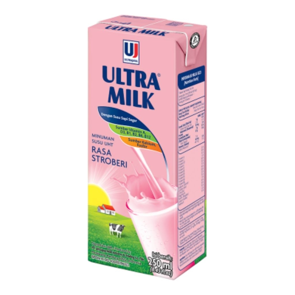 

AGENSI | Susu Ultra Milk UHT Rasa Stroberi Kotak 250ml. Per Dus isi 24 pcs.