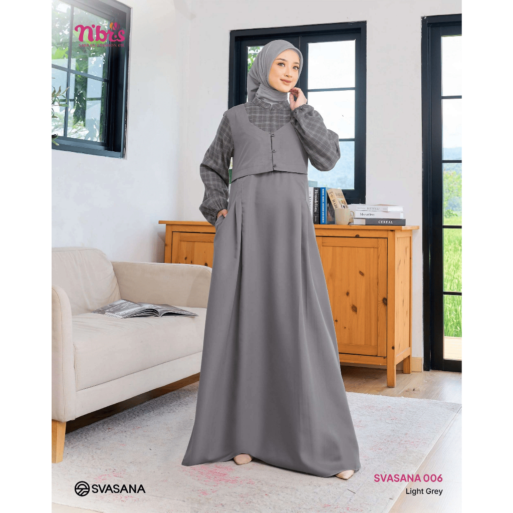 GAMIS NIBRAS TERBARU SVASANA 006 LIGHT GREY | FLANEL TOYOBO GAMIS REMAJA DEWASA CASUAL SEMI FORMAL