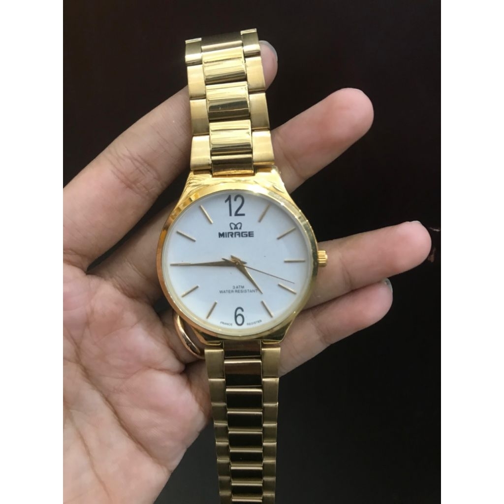JAM TANGAN MIRAGE COWOK RANTAI GOLD