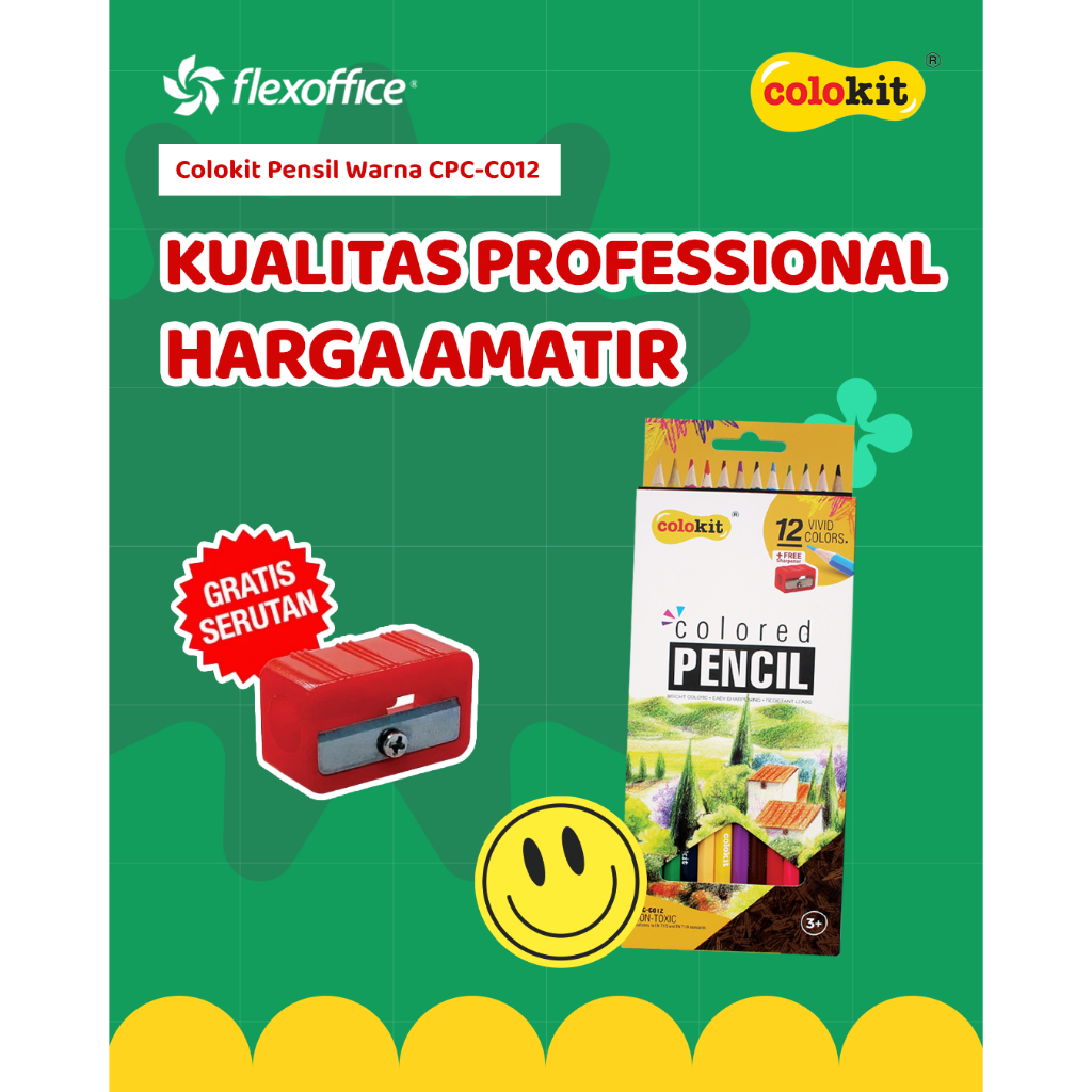 

FlexOffice Colokit Pensil Warna Premium CPC-C012 12Pcs/Set gratis serutan warna cerah kualitas