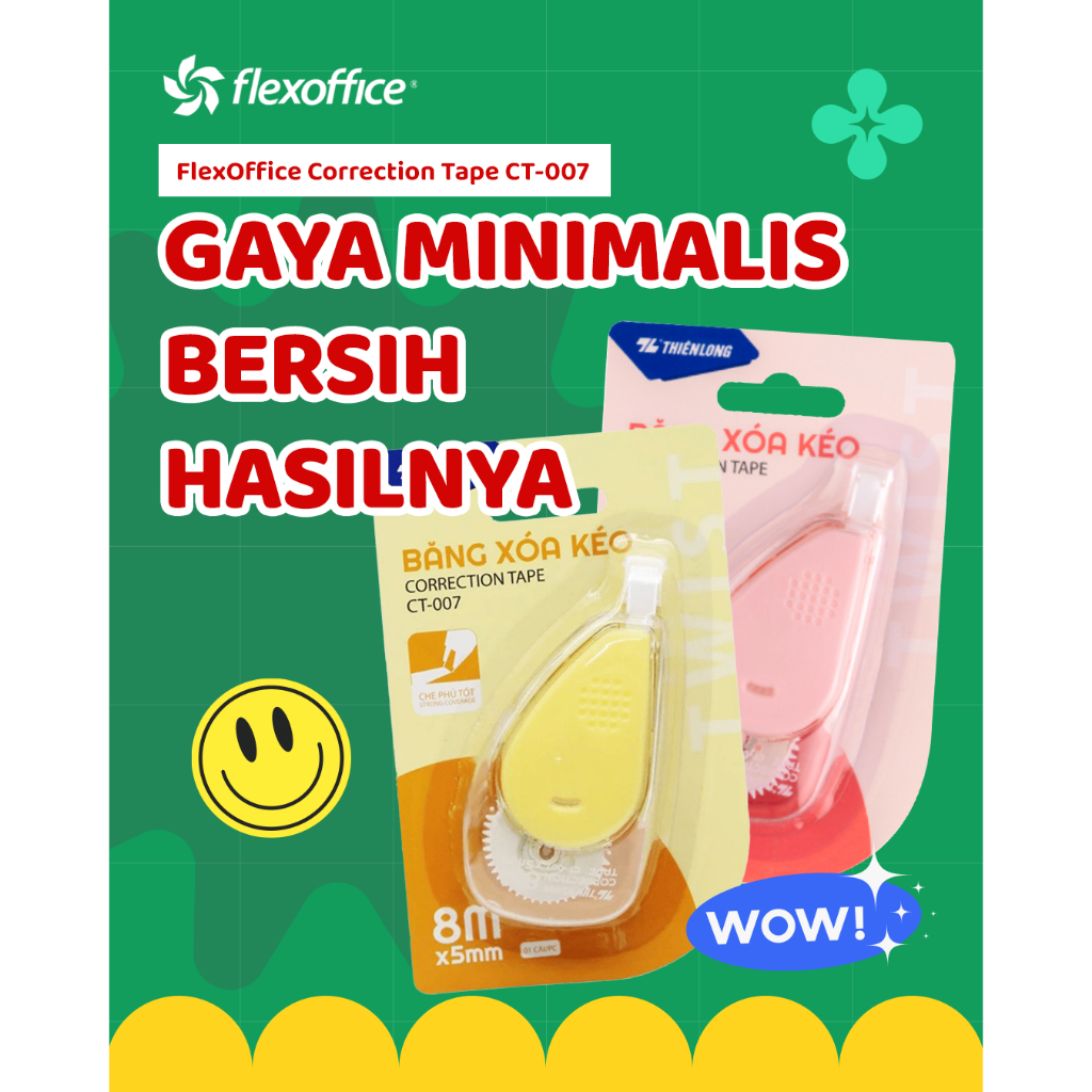 

FlexOffice Correction Tape CT-007 8Mx5MM tipe X kertas panjang lancar cantik minimalis sekolah