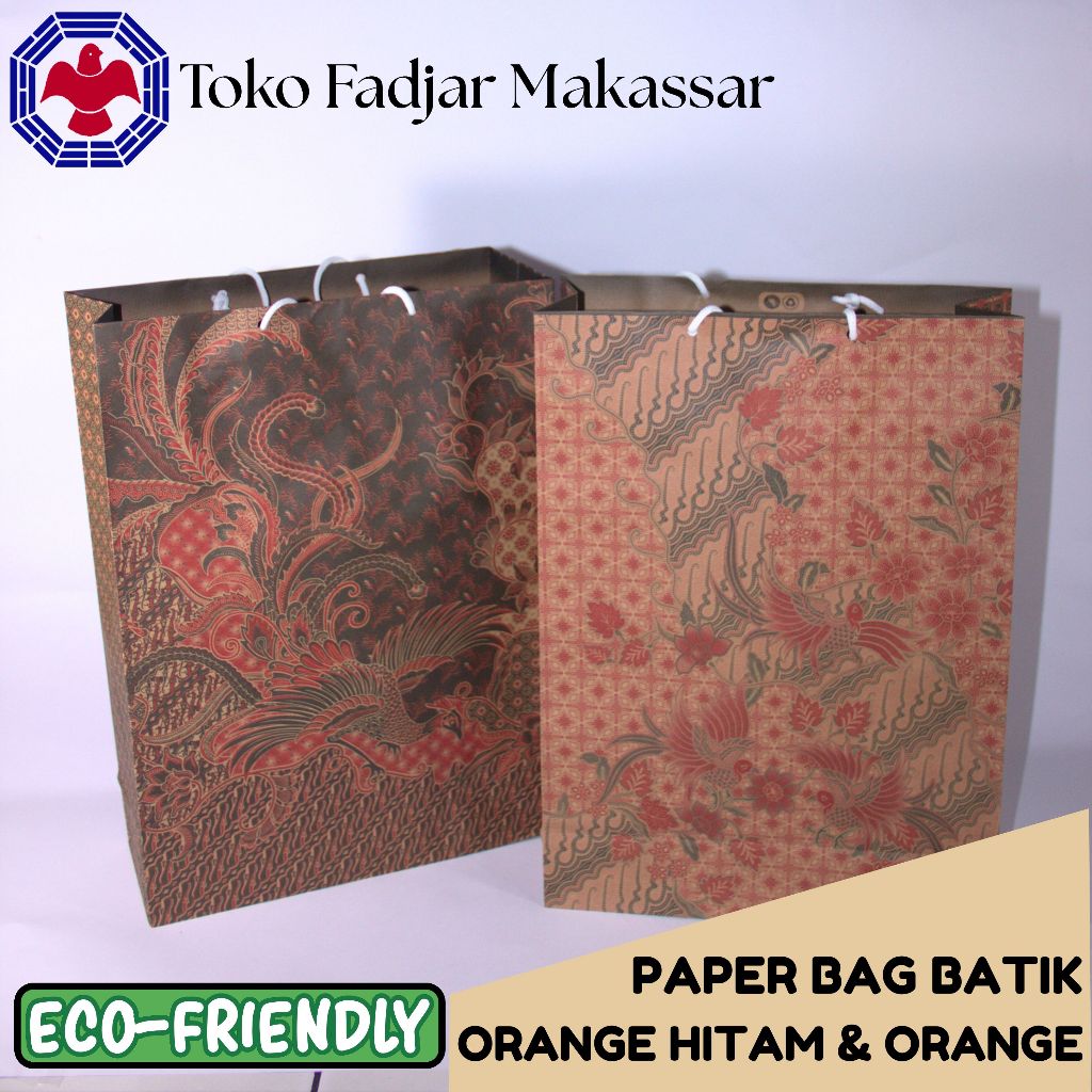 

Paper Bag/ Tas Kertas Motif Batik Orange Hitam & Orange- Ukuran 24,5 x 34,5 cm -1 Lusin (12pcs)