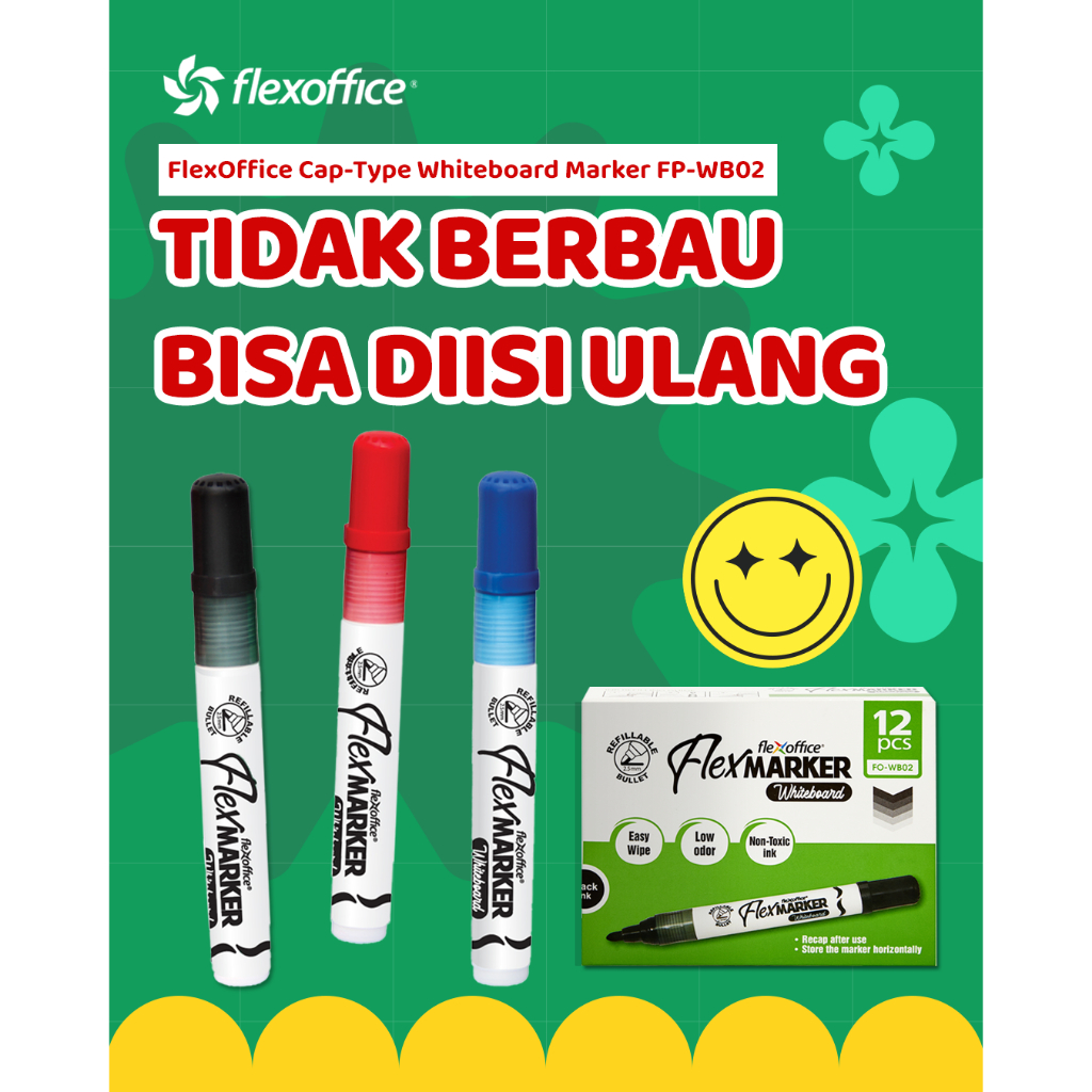 

FlexOffice Whiteboard Marker FO-WB02 spidol papan tulis bisa dihapus bisa refil murah mudah