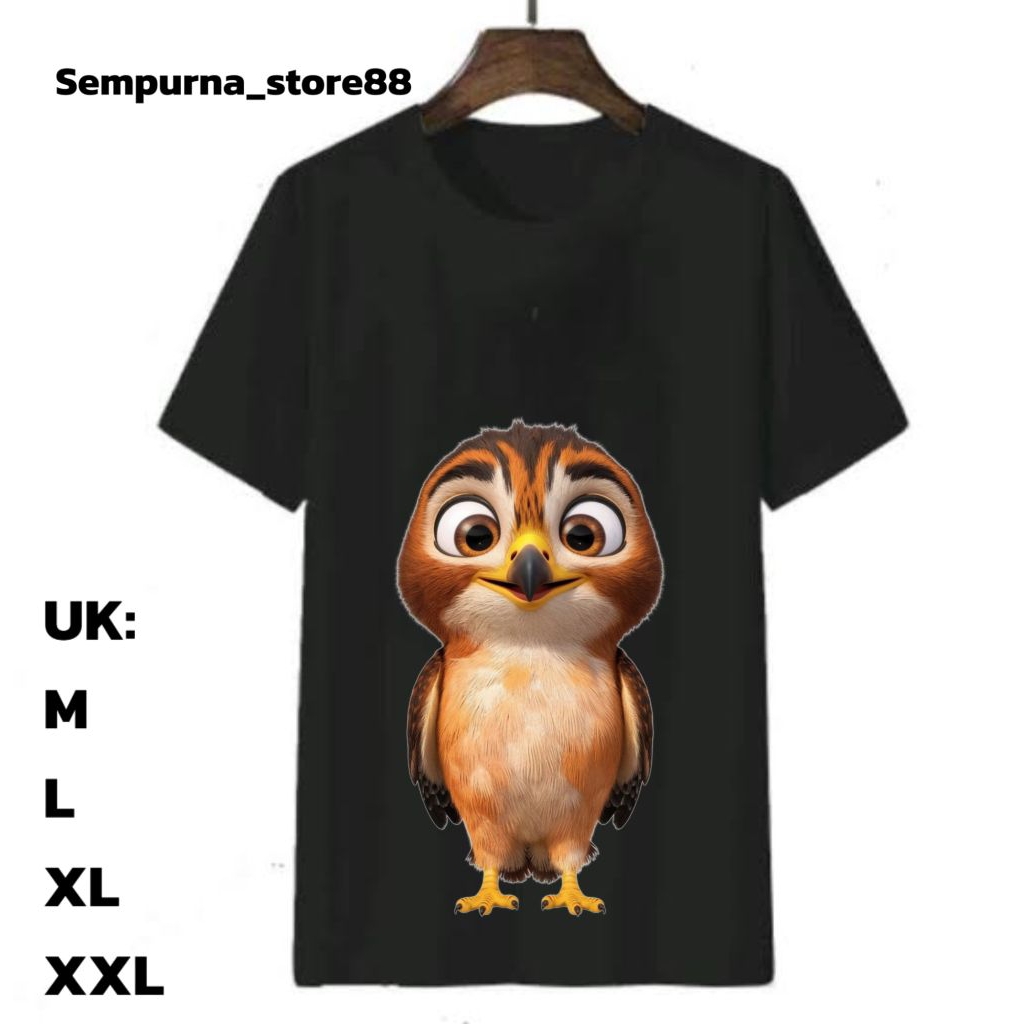 Oblong Pria Dewasa/Distro Atasan Cowok/Motif Burung hantu/Baju Cowok Warna Hitam Dan putih/Bahan Kat