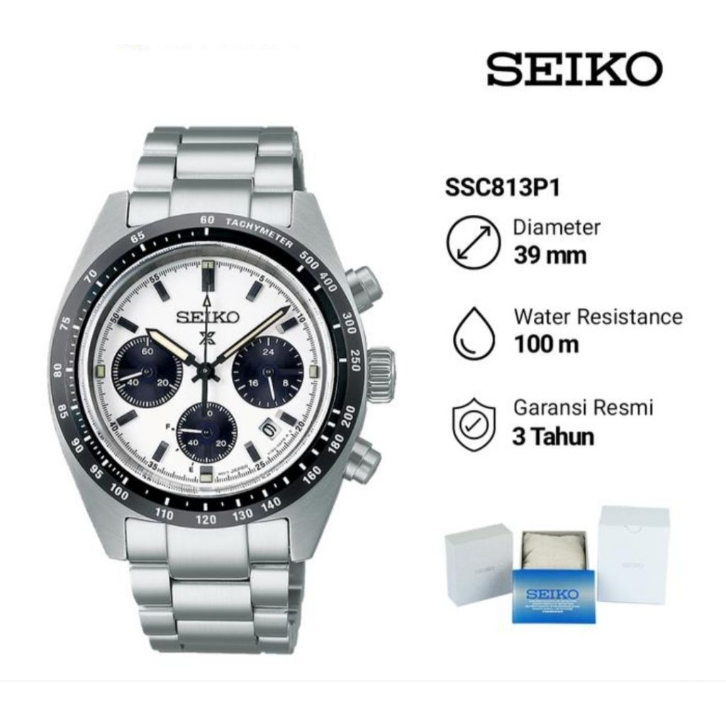 Seiko Prospex SSC813P1 Speedtimer Panda Solar Jam Tangan Pria Original