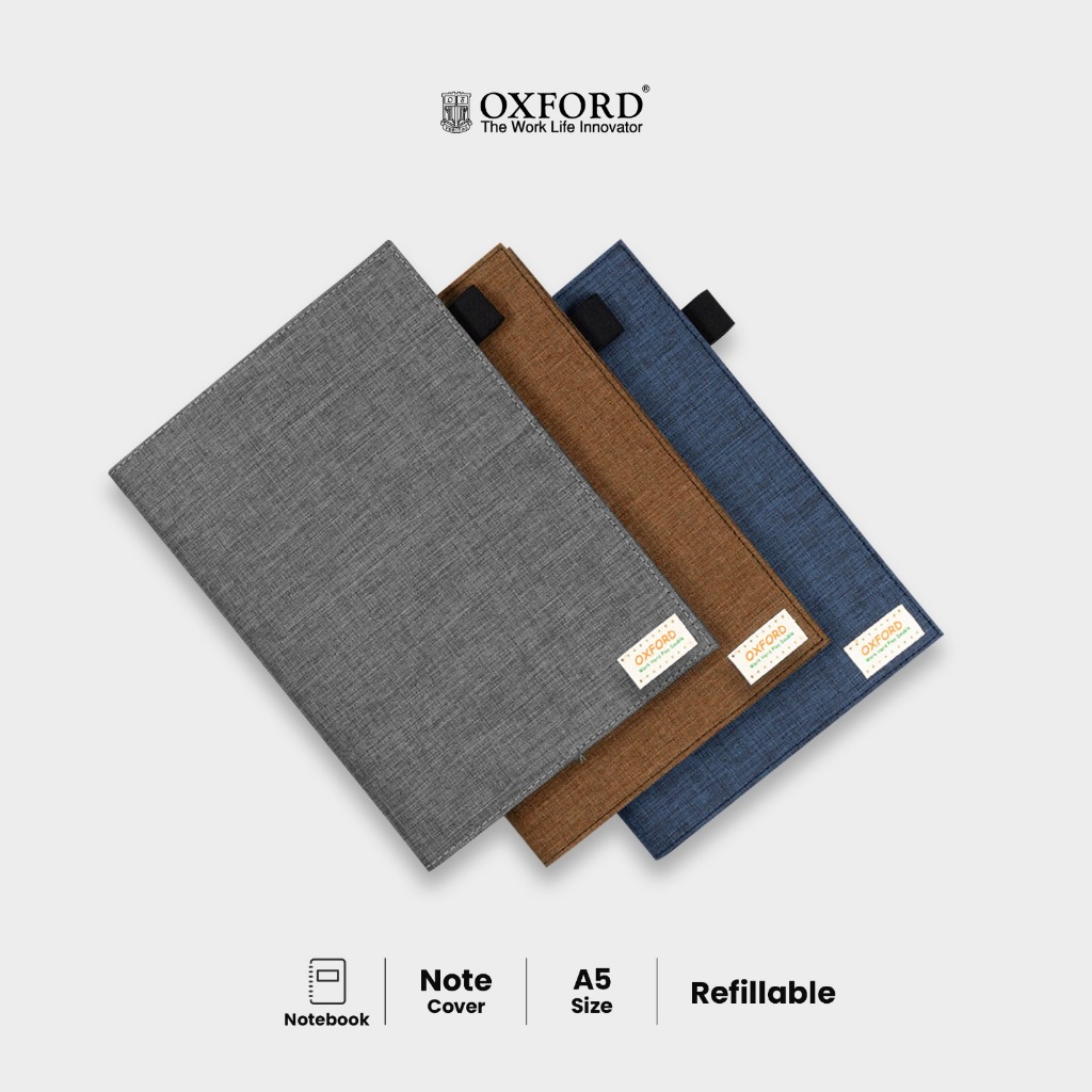 

Oxford Notebook A5 Refillable – Cover Toscano Premium, 80 Lembar, Warna Coklat/Abu/Biru