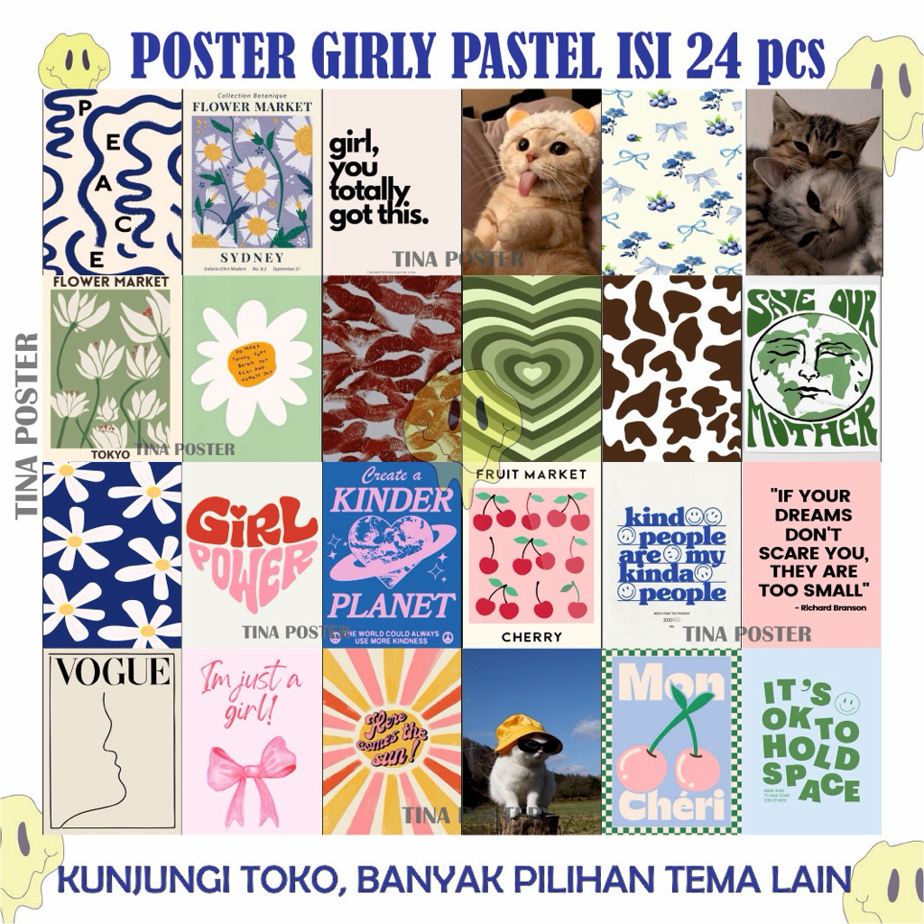 

[isi 24pcs] Poster Dnding Aesthetic tema Paster Girly Floral