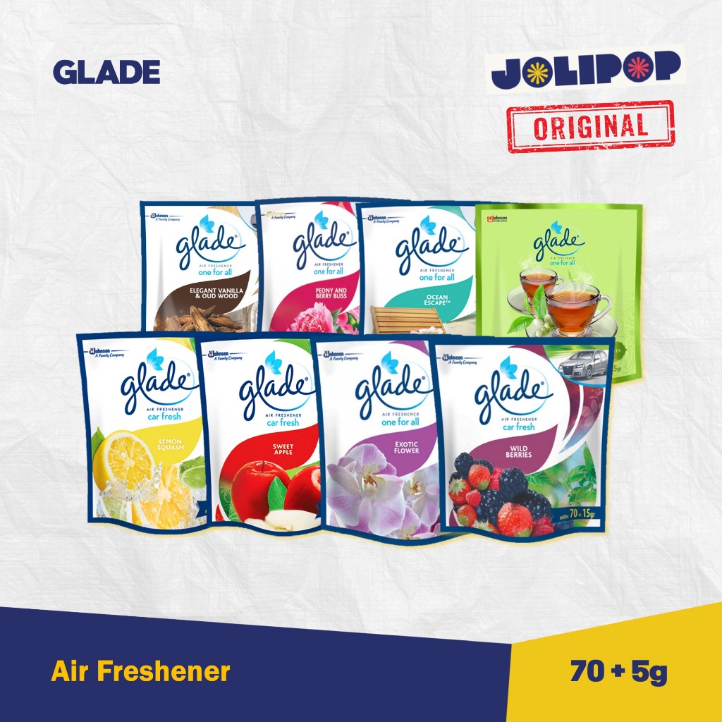 Glade Pengharum Ruangan Dan Mobil 75gr  Exotic Flower  Wild Berries  Apple  Lemon  Ocean Escape