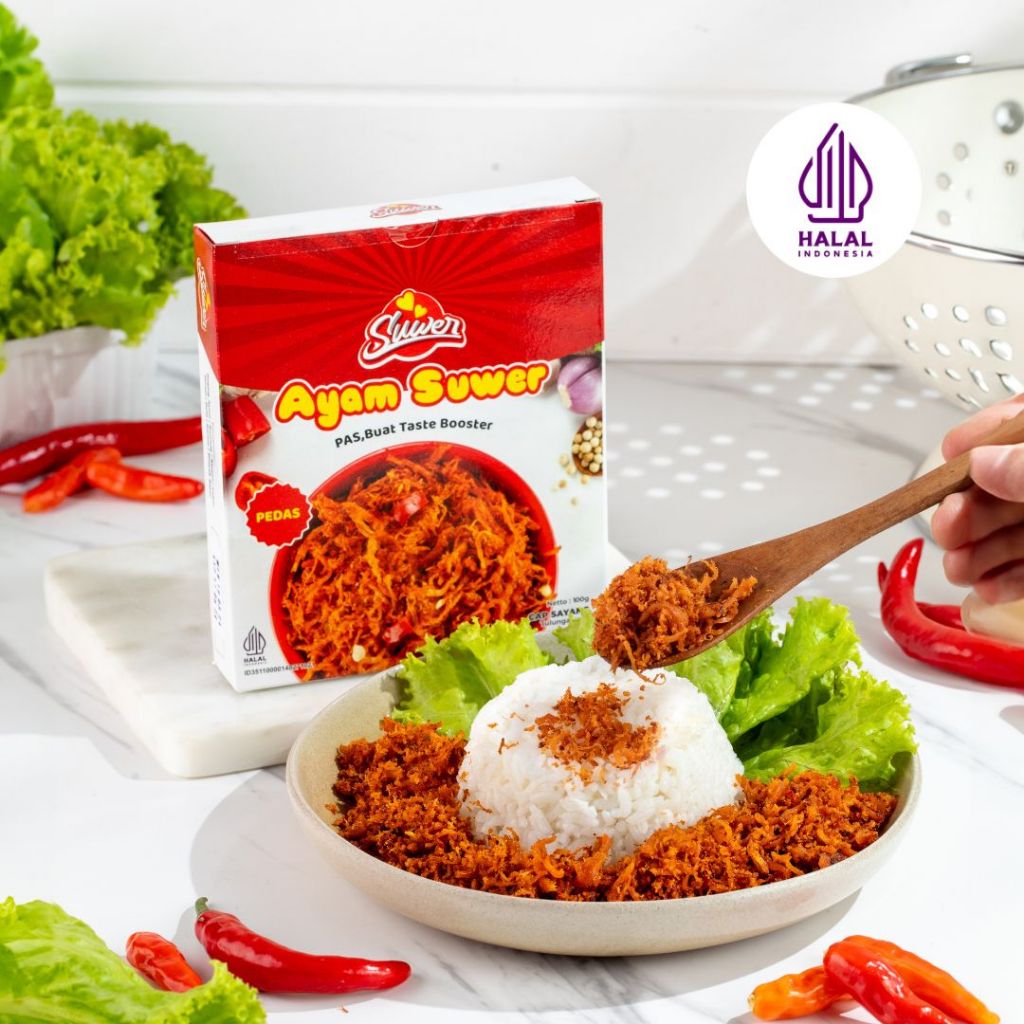 

Ayam SUWER SUPER PEDAS - Lauk Instan Sehat Bebas MSG - (Ayam Suwir Capsayang)