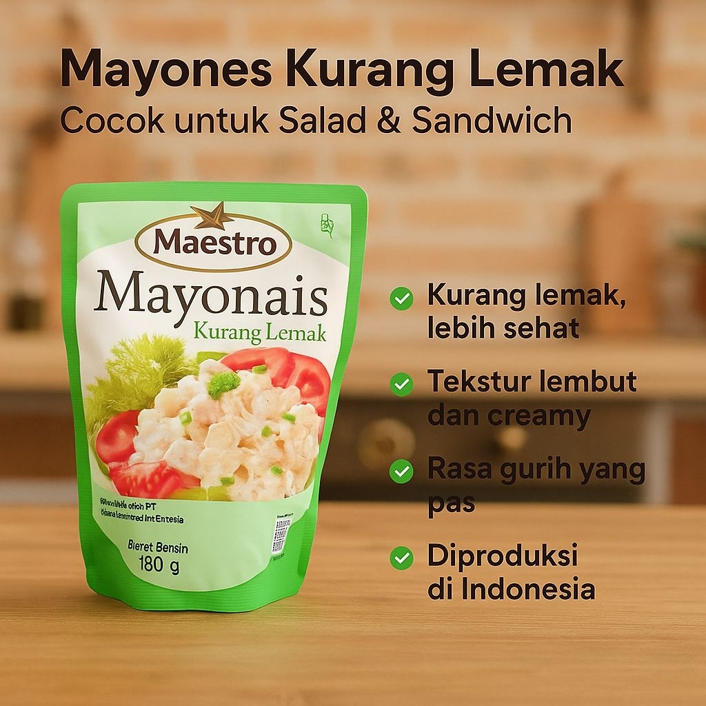 

Maestro Mayonais 180gr - Mayones Kurang Lemak Cocok untuk Salad & Sandwich