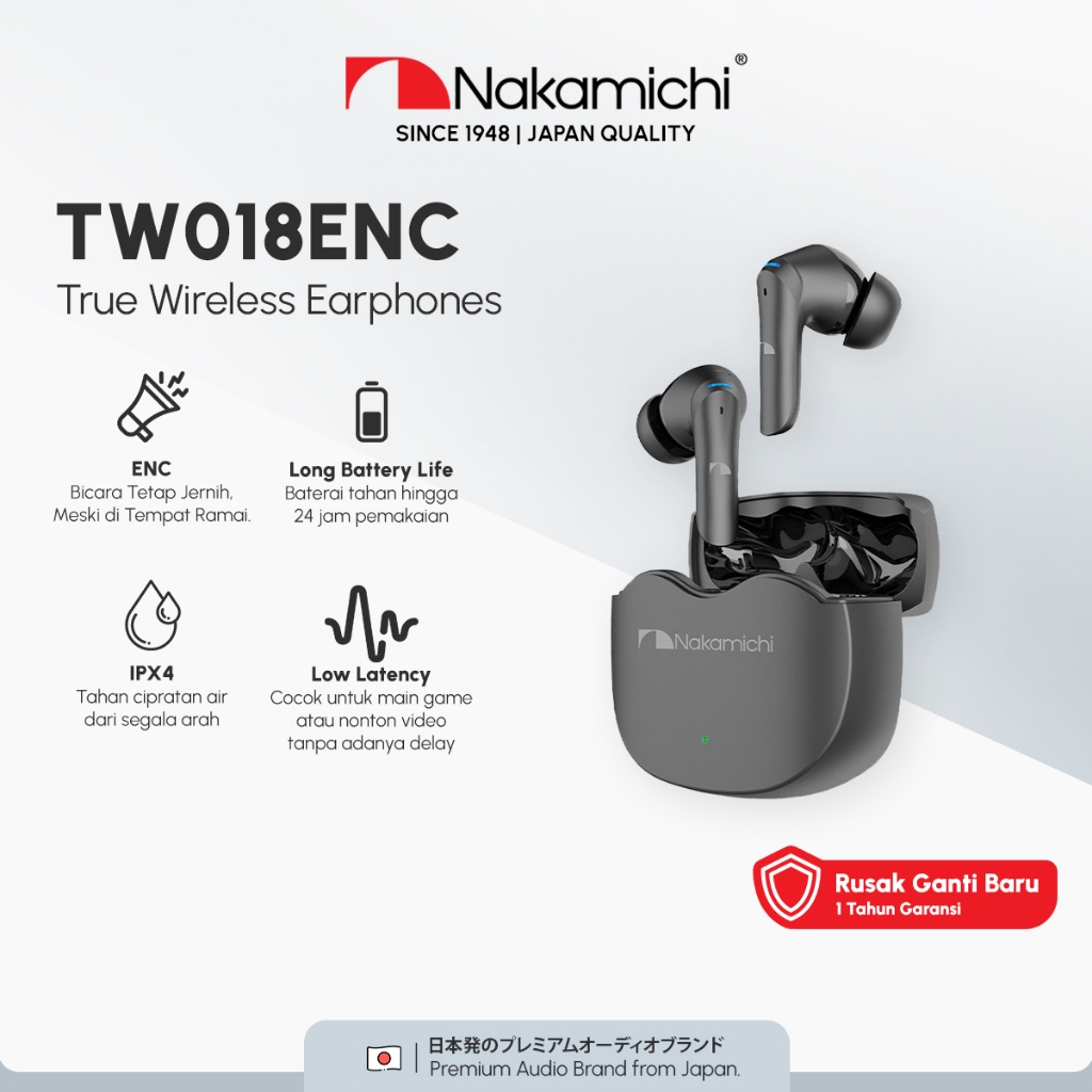 Nakamichi TW018ENC True Wireless Earbuds Bluetooth Earphone-Gun Metal