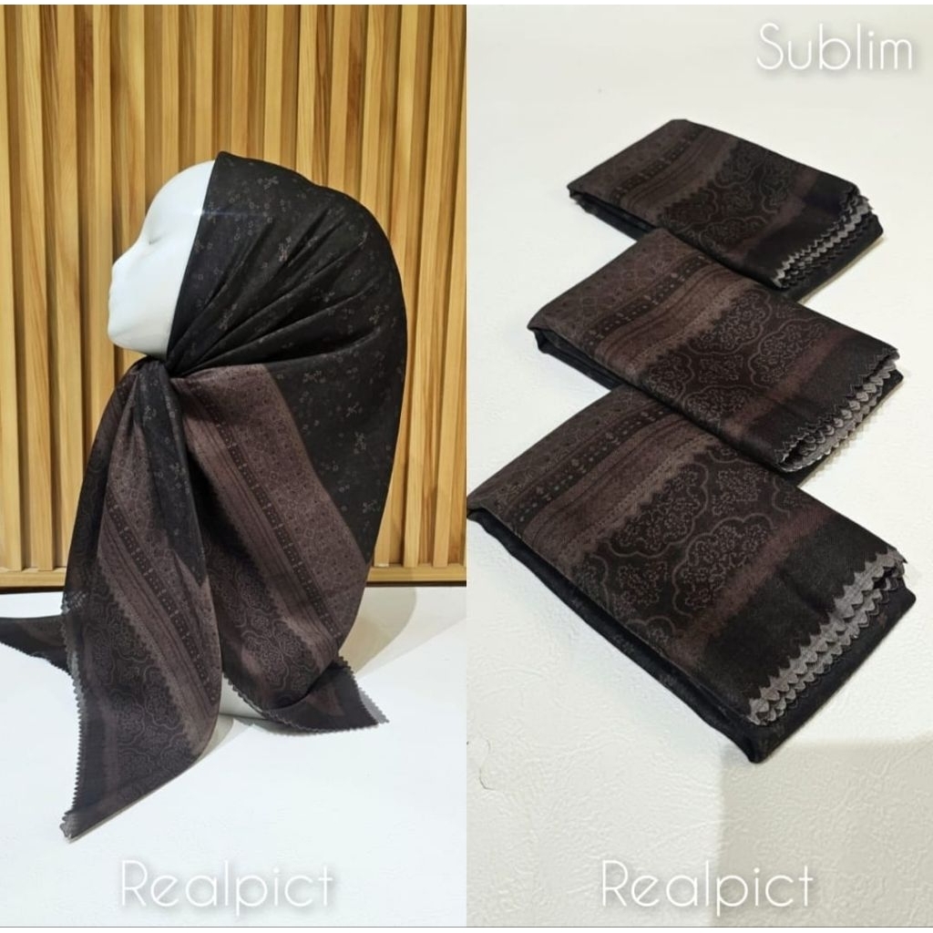 HIJAB SEGI EMPAT MOTIF KOTAK WARNA HITAM KERUDUNG VOAL PREMIUM
