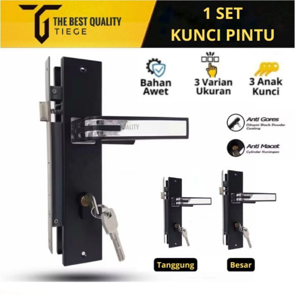 Gagang Pintu Handle Kunci Pintu Set Ukuran Besar Tanggung / Pegangan Pintu Kunci Rumah Set Premium