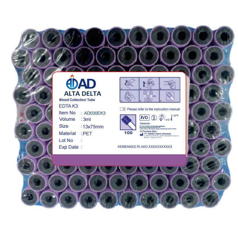 AD ALTA DELTA Tabung Blood Collection Tubes EDTA K3 3ML / Blood Collection Tubes EDTA K3 2ML / PURPL
