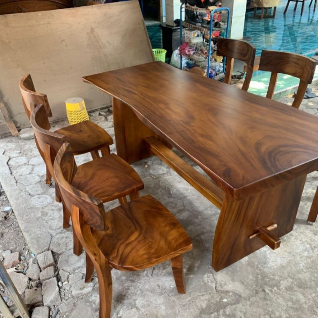 set meja makan trembesi set meja makan kayu trembesi