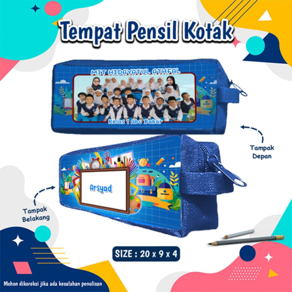 

Tempat pensil kotak panjang custom/ pouch custom/ tempat pencil custom ukuran 20x9x4 gratis desain