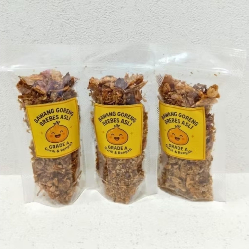 

Bawang Goreng Asli Brebes Grade A 105grm Kemasan Pouch Gurih Renyah