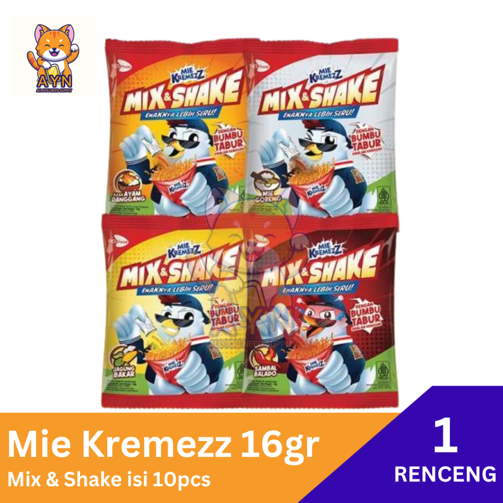 

Mie Kremezz Mix & Shake 16 gr Snack Mie Kremes [ 1 renceng isi 10 pcs ]