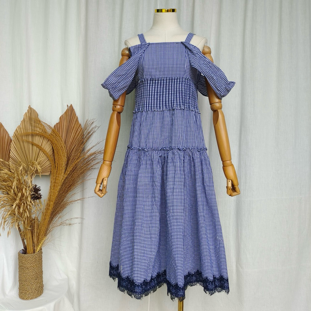 Midi Dress Katun Motif Kotak