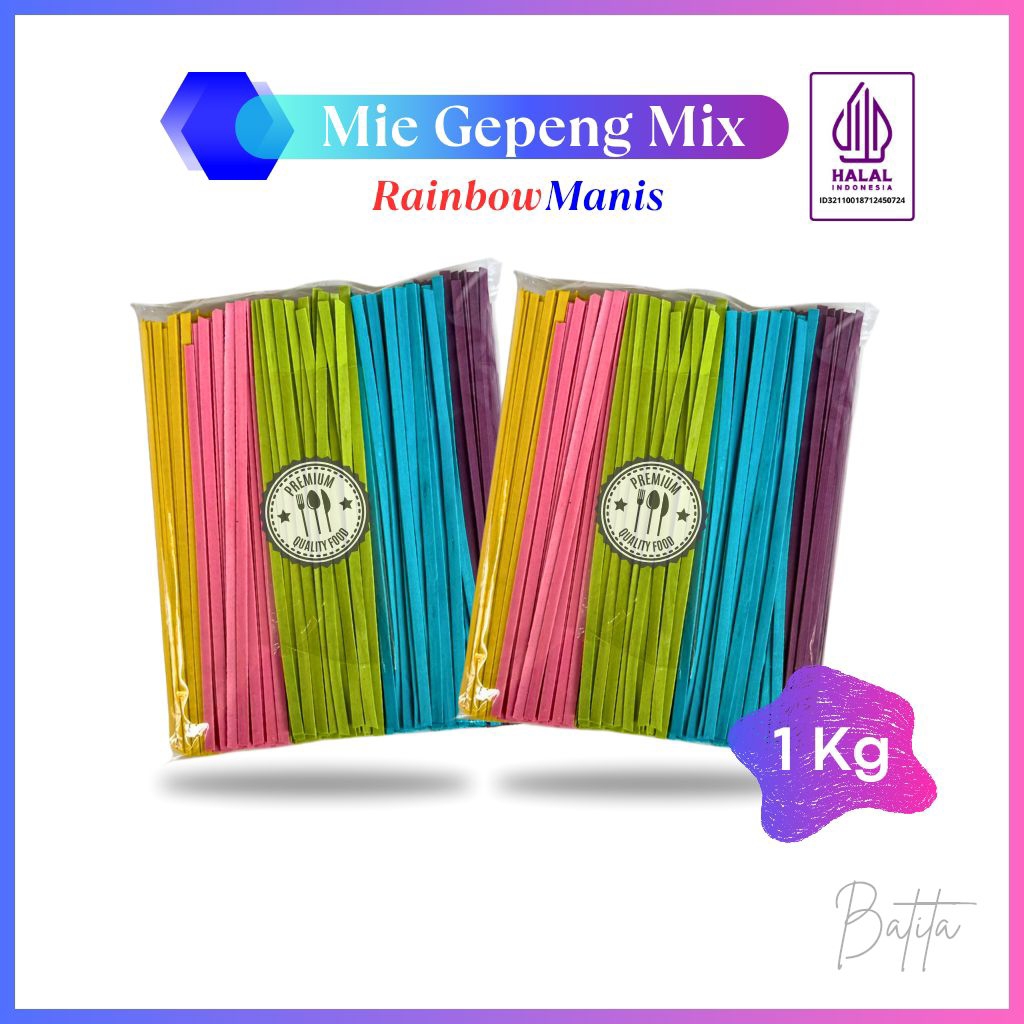 

Mie Gepeng Manis Warna Warni Rainbow Mix Kemasan 1 kg isi 2 Makanan Ringan Siap Santap