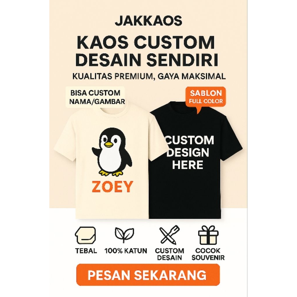 KAOS SABLON CUSTOM / SABLON KAOS LUSINAN/SATUAN SEHARI JADI / DESIGN BEBAS LOGO FOTO GAMBAR / KAOS C