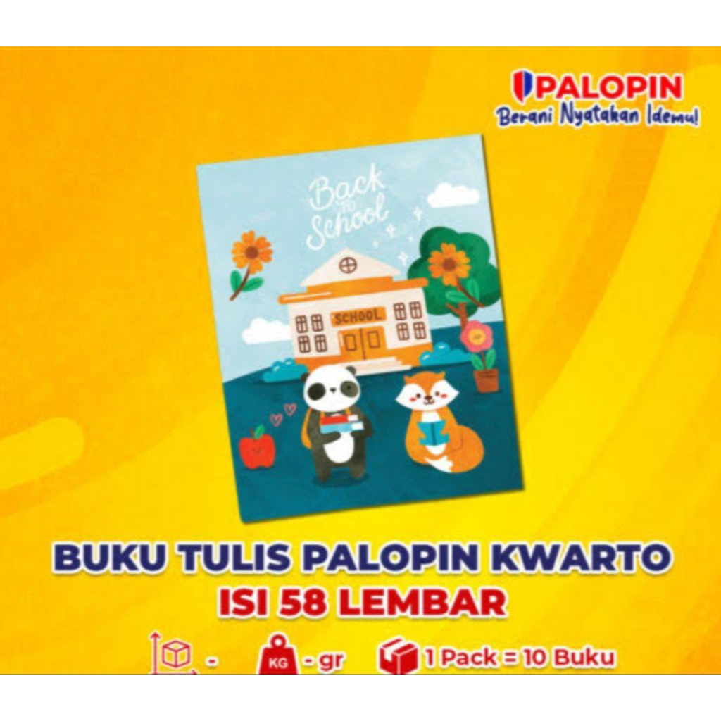 

BUKU PALOPIN KWARTO ISI 58 LEMBAR HARGA PER 1 PACK/10 PCS BUKU MOTIF KIRIM RANDOM– Back To School