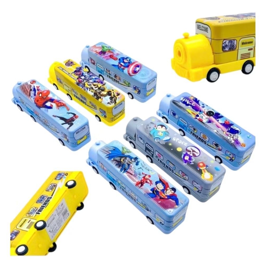 

Tempat pensil kereta 2 susun + rautan / Tempat pensil bis roda karakter / Kaleng pensil kereta 2 tingkat+ rautan / Kaleng pensil kereta ada roda