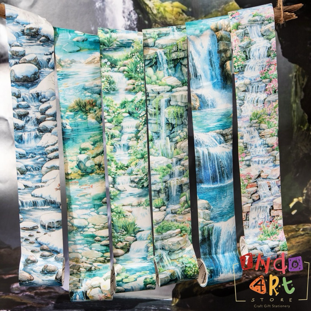 

(IAS) Washi Tape Solatip Isolasi PET Journal Scrapbook Sticker Roll Vintage Scenery Waterfall Air Terjun Pemandangan Season Winter Summer Falls