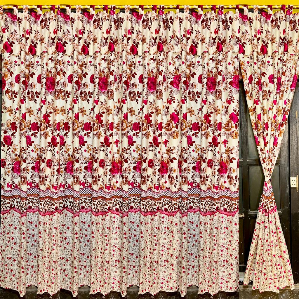 Gorden tali perekat pintu dan jendela motif syabi krem ati untuk pintu dan jendela tinggi dua meter