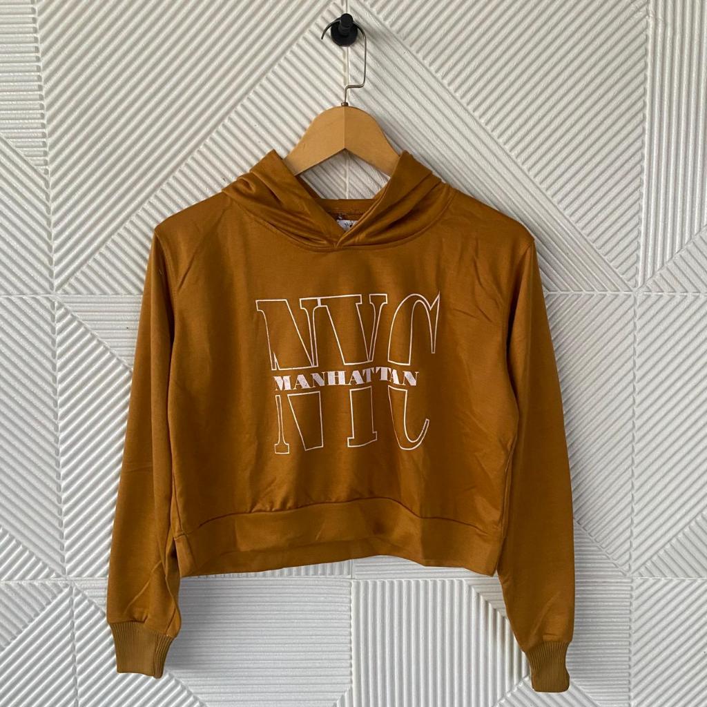 Atasan Hoodie Lengan Panjang / Kaos Sablon Lengan Panjang / Crop top Korean Style / Baju Wanita
