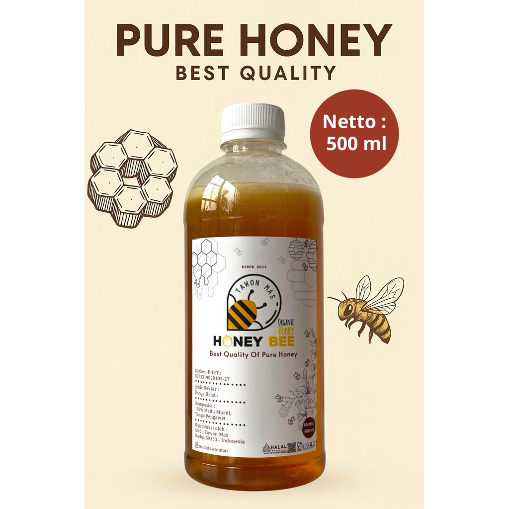 

Madu Tawon Mas Asli Nektar Randu 500ml/700gram Grade A 100% Alami Pure Natural Raw Honey