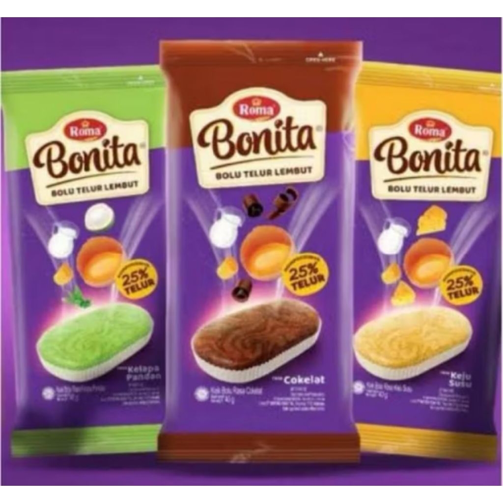 

Roma Bonita Bolu Telur Lembut Mix 3rasa 1Box isi 12pcs