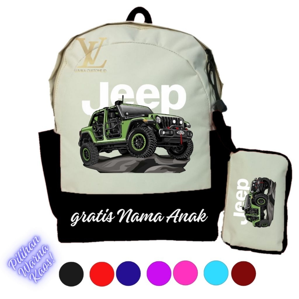 Tas Anak mobil Jeep I Tas Anak Sekolah dan Tempat Pensil Custom mobil Jeep I Tas Ransel Backpack Uni