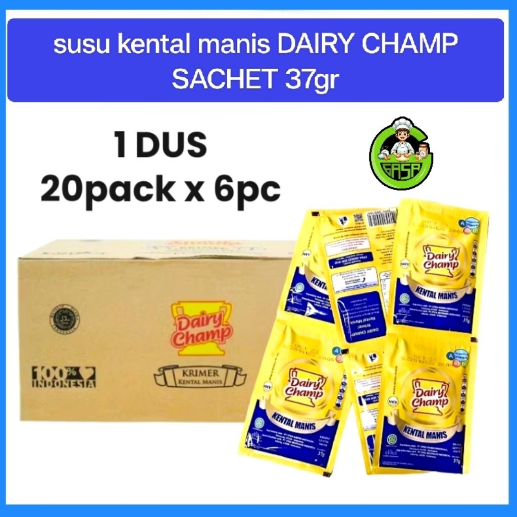 

1 Dus Dairy Champ Sachet 37gr ( Isi 20 Pack x 6 SACHET = 120Pcs) Susu Krimer Kental Manis Skm original plan putih