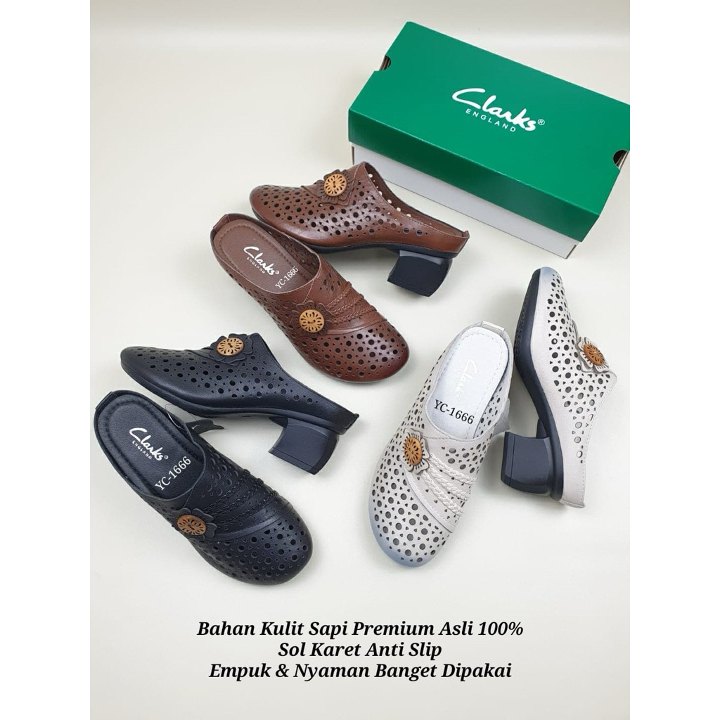 Sandal Kulit Clarks Wanita Cewek YC-1666 Mule (Selop) Sol 6cm
