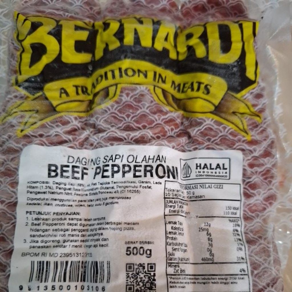 

beef pepperoni 500 gr. pepperoni seri bernardi