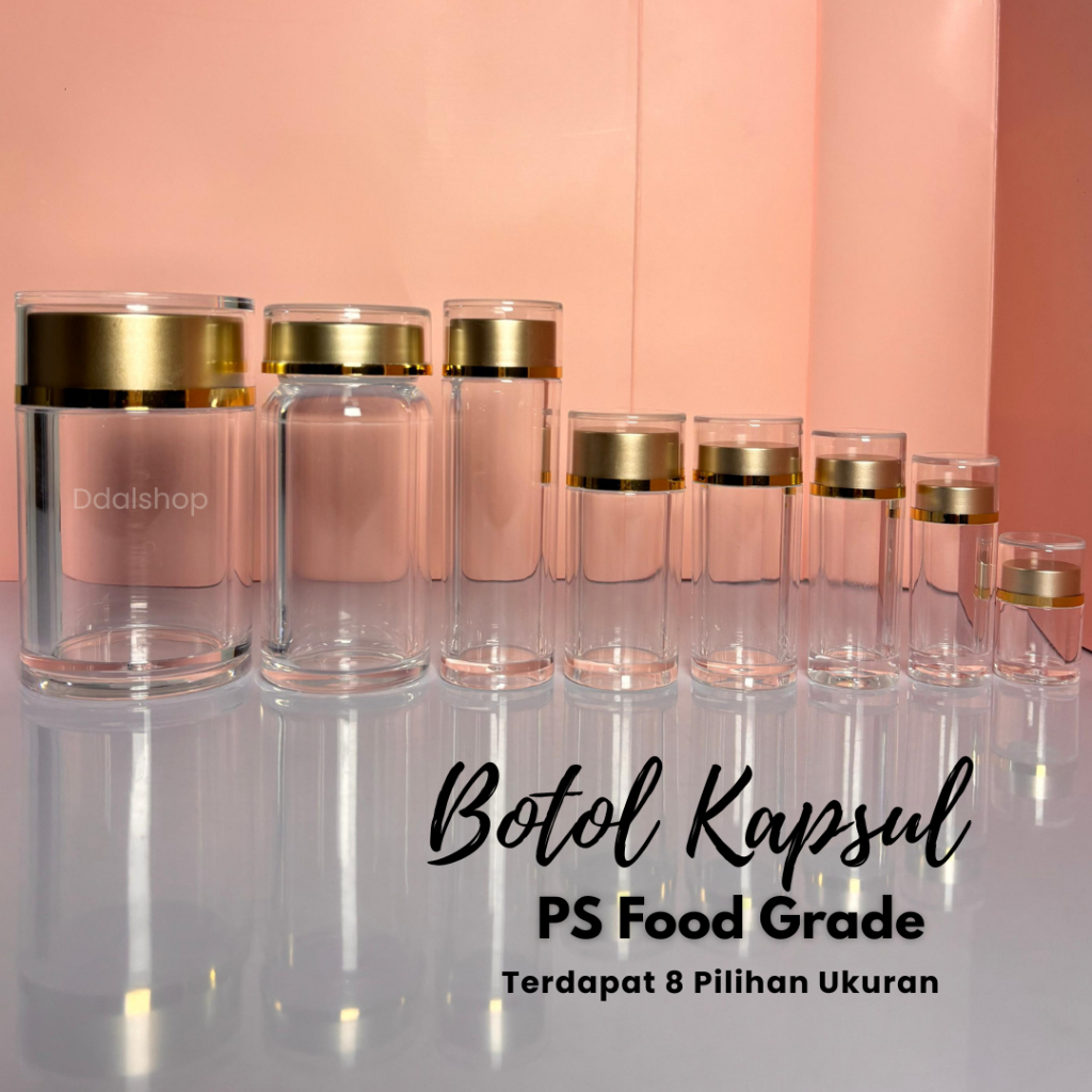Botol Toples Wadah Obat Kapsul PS Food Grade Bening Tebal Seperti Kaca Tempat Vitamin Unik Aesthetic