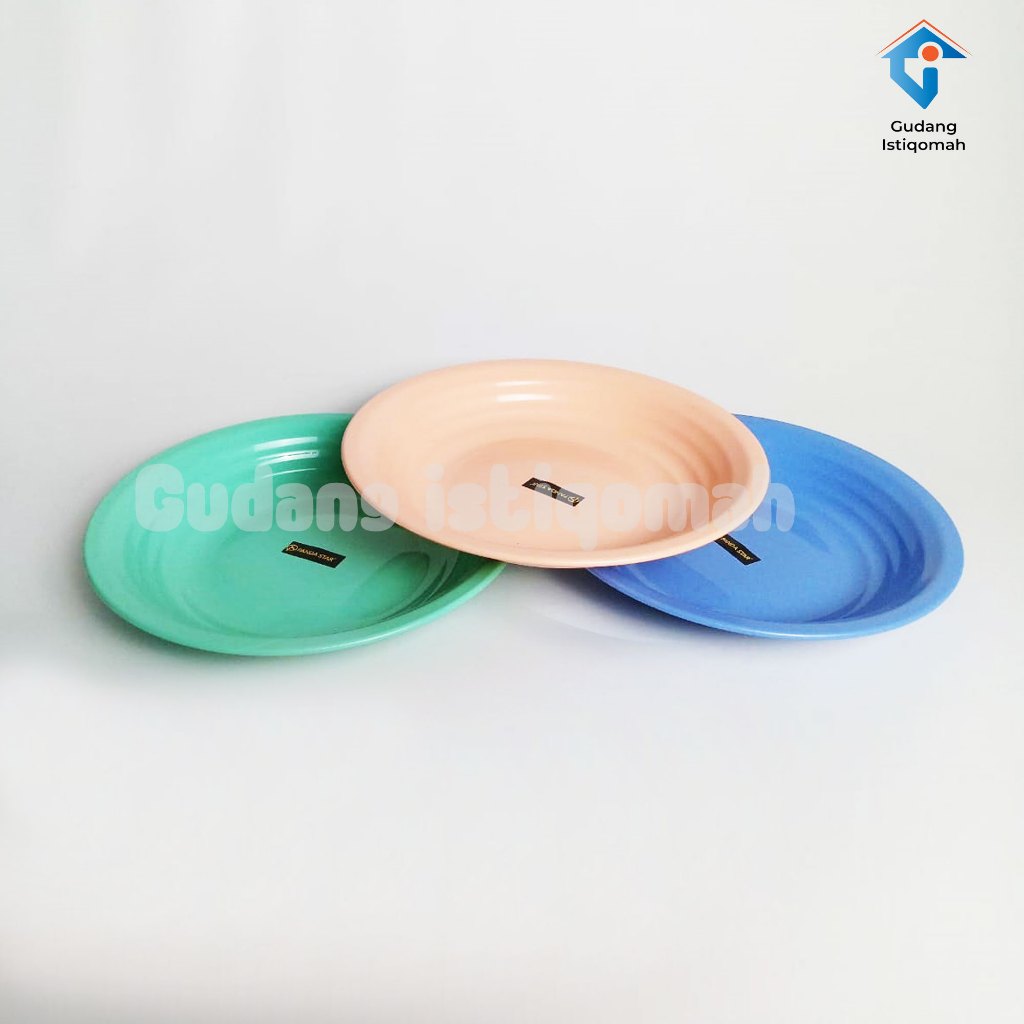 [12 PCS] Piring Makan Plastik Ulir / Piring Besar 23cm Plastik Tebal